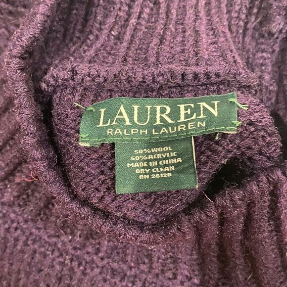 Lauren Ralph Lauren Purple Wool Blend Cape Poncho Sweater One Size Fits Most - Picture 8 of 8